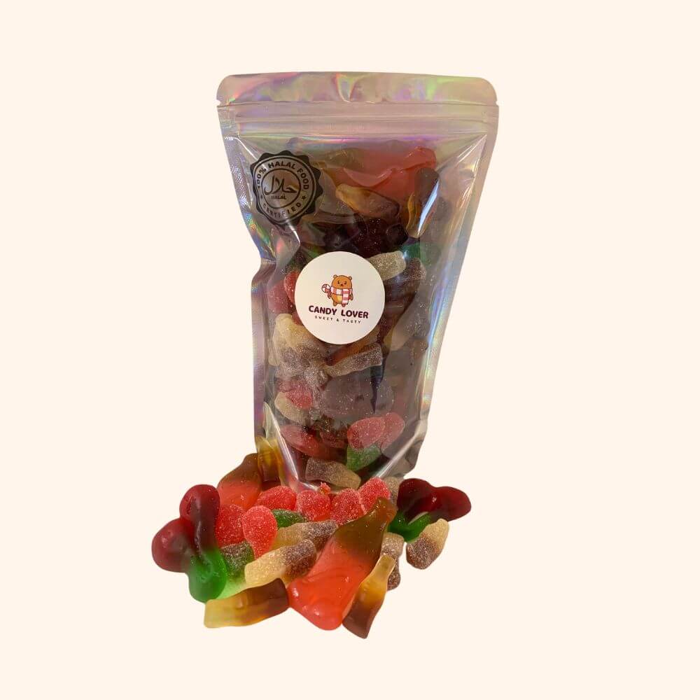 Halal Cherry Cola Burst Mix met Kersen Cola Flesjes, Colaflesjes, Fizzy Colaflesjes, Kersen en Fizzy Kersen - 100% halal zonder varkensgelatine