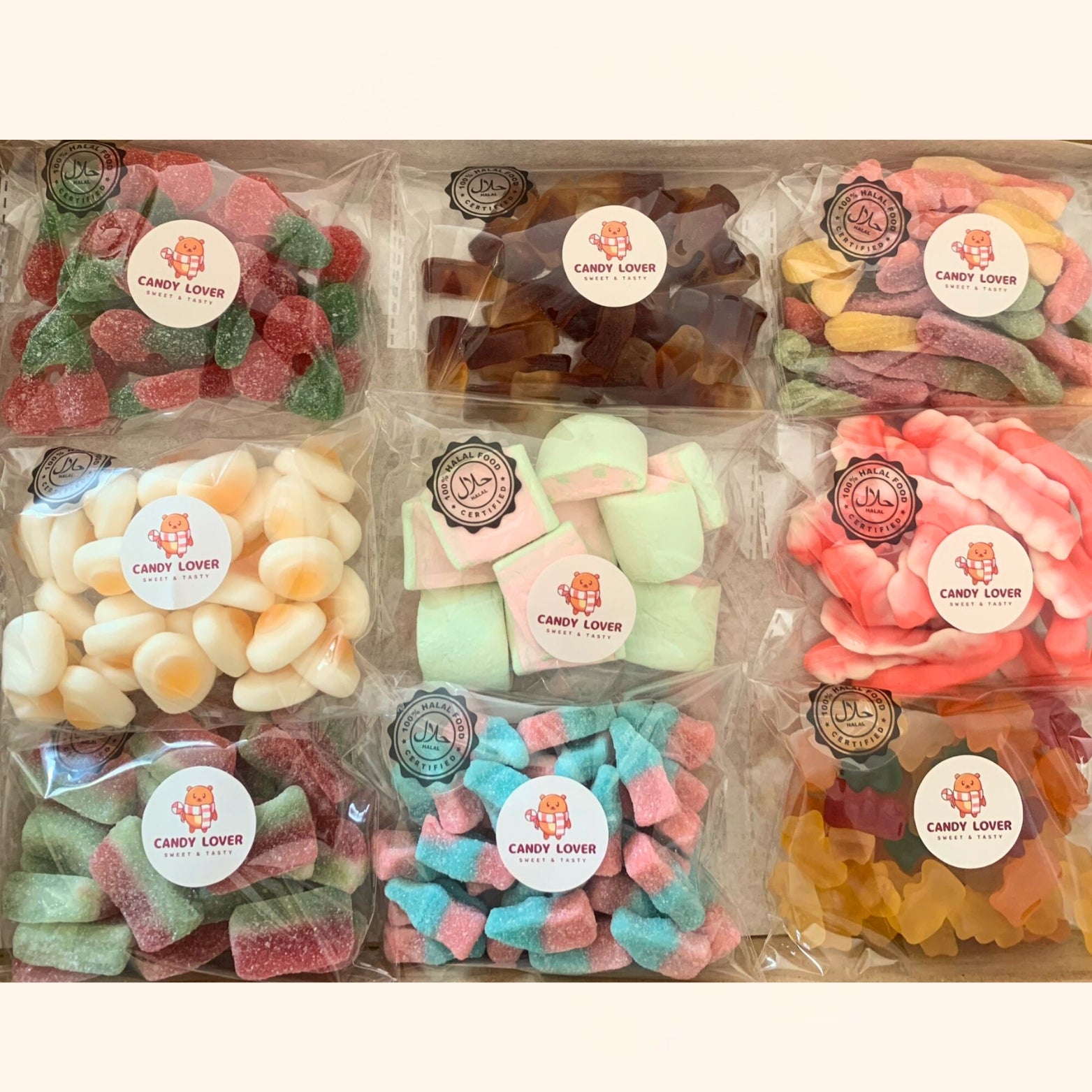 Halal Candy Lover 9-Pack - 9 zakjes met 800+ gram halal snoep, voordeelverpakking 100% halal zonder varkensgelatine