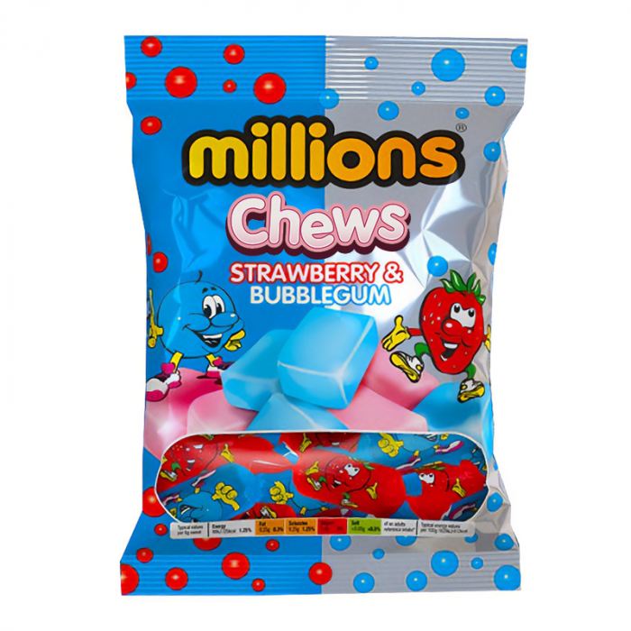 Millions Chunky Chews Strawberry & Bubblegum 120gr