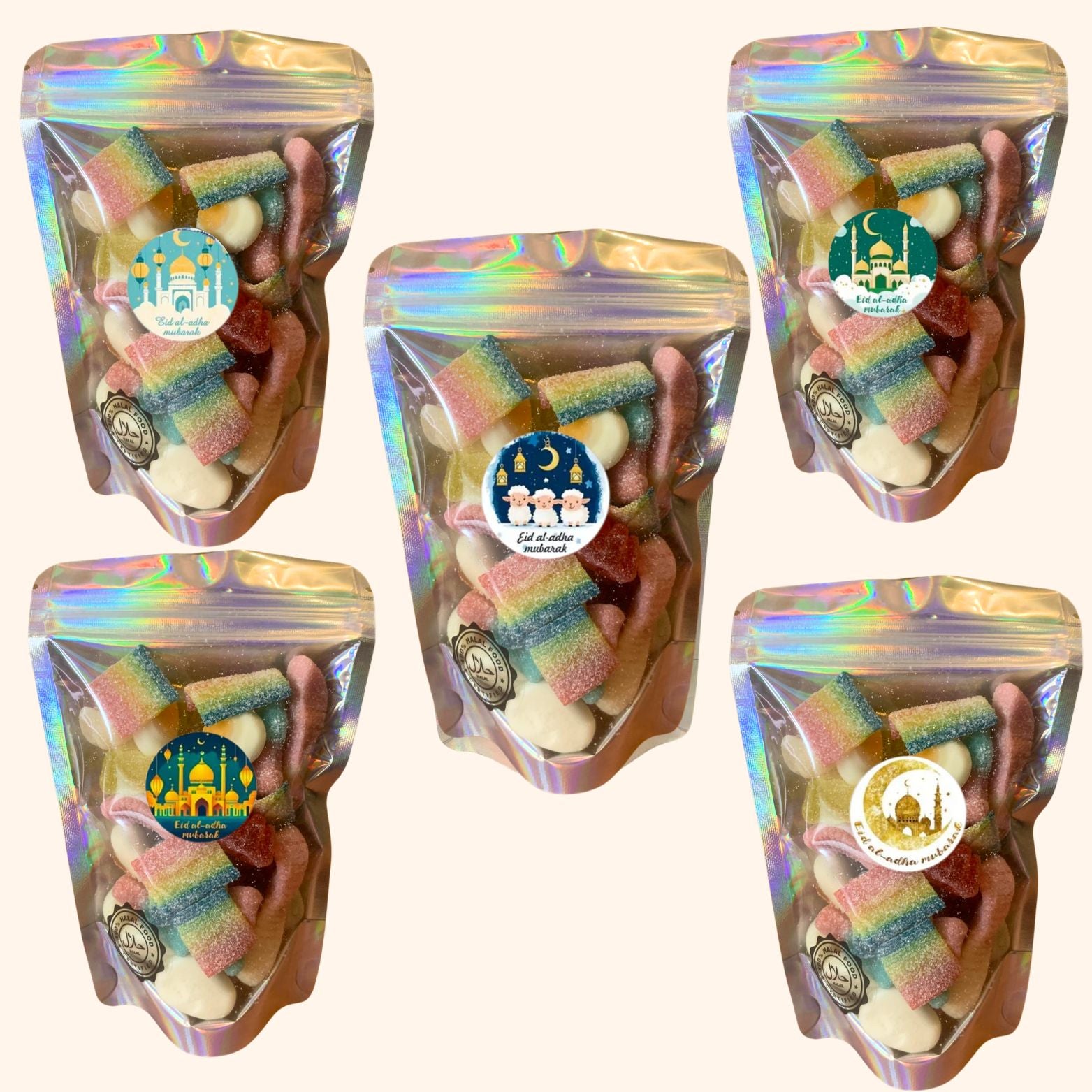 Halal Sweets Eid al-Adha snoepzak met fizzy beertjes, bubblegum flesjes en rainbow snoep - 100% halal voor Offerfeest

