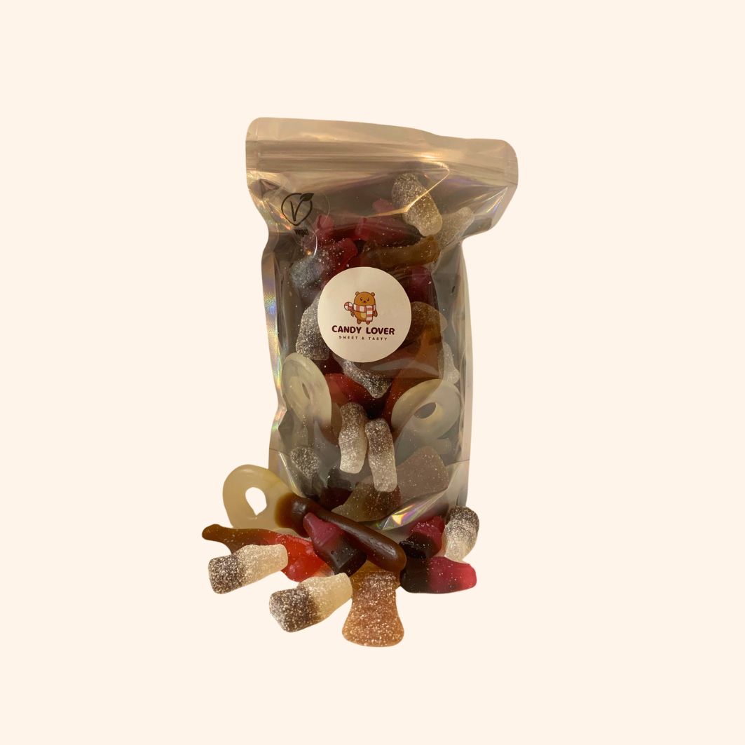 Vegan Cola Explosion met Fizzy Cola flesjes, Cola Sleutels, Zure Cola flesjes en Cola Kersen - 100% vegan en halal